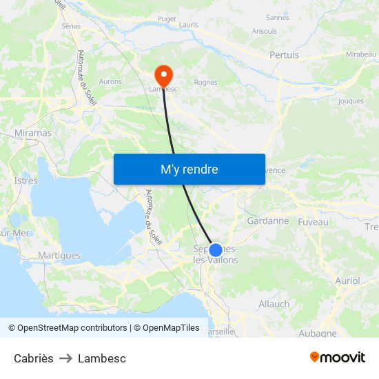 Cabriès to Lambesc map