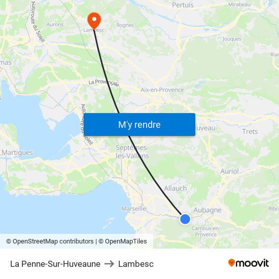 La Penne-Sur-Huveaune to Lambesc map
