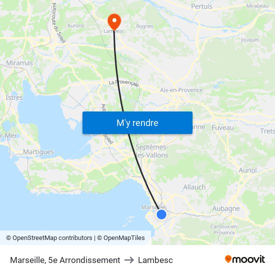 Marseille, 5e Arrondissement to Lambesc map
