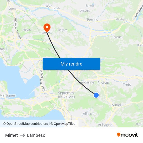 Mimet to Lambesc map