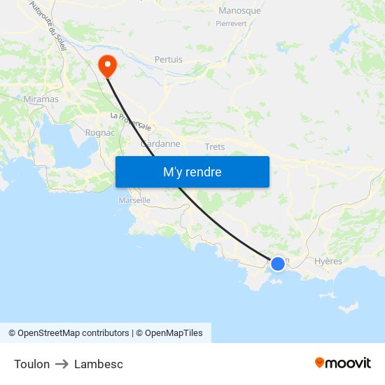 Toulon to Lambesc map