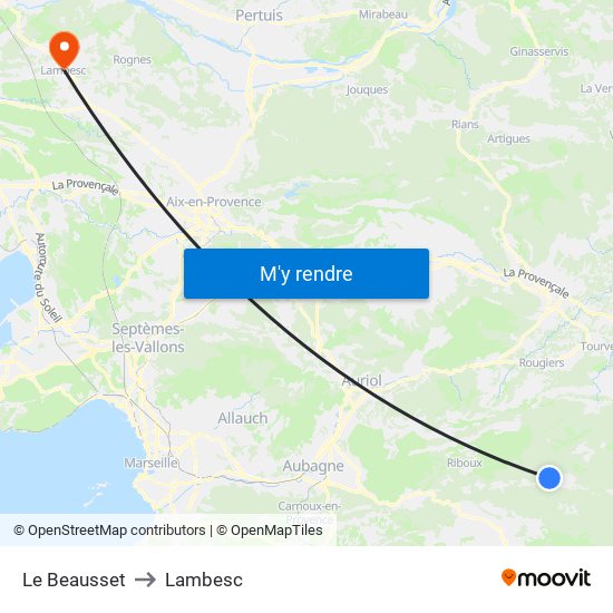 Le Beausset to Lambesc map
