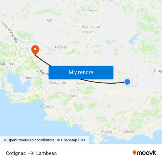 Cotignac to Lambesc map