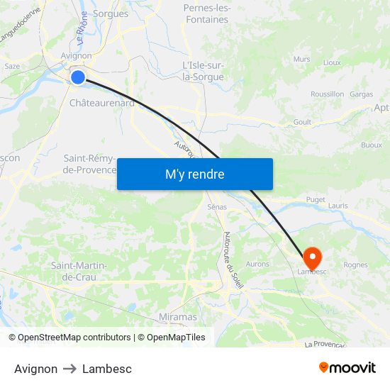 Avignon to Lambesc map