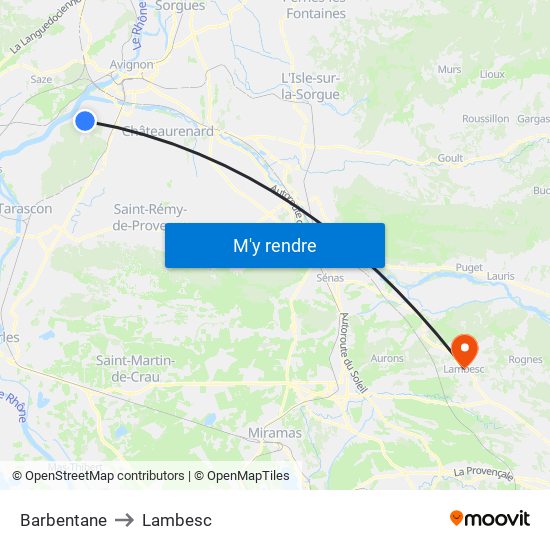 Barbentane to Lambesc map