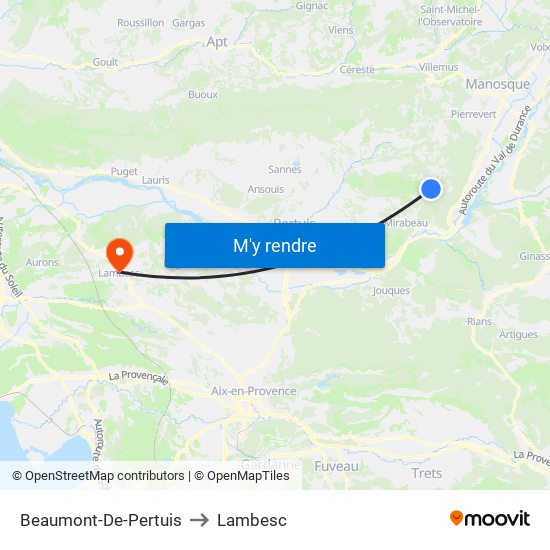 Beaumont-De-Pertuis to Lambesc map