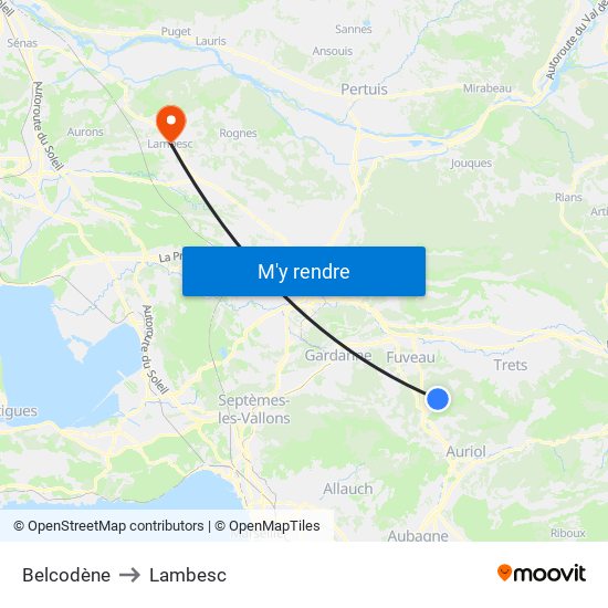 Belcodène to Lambesc map