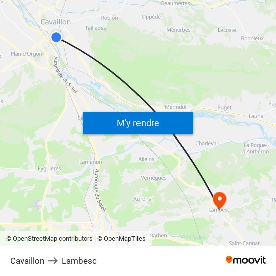 Cavaillon to Lambesc map