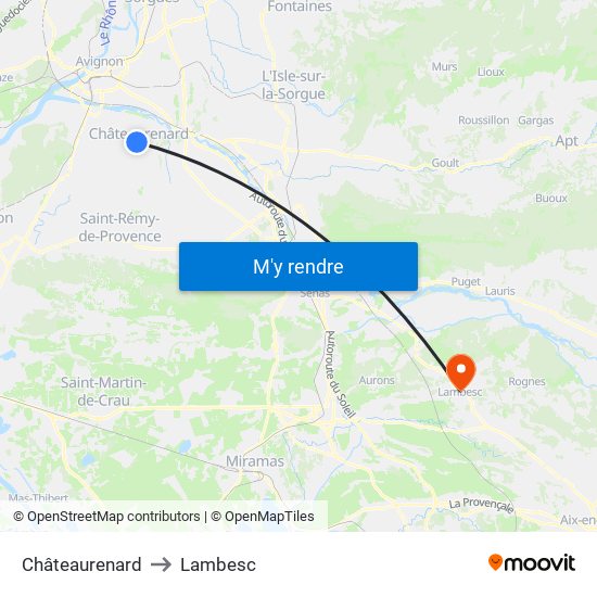 Châteaurenard to Lambesc map