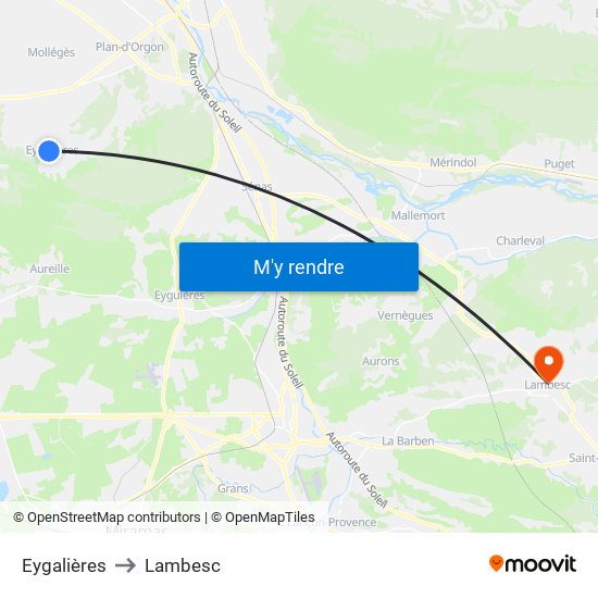 Eygalières to Lambesc map
