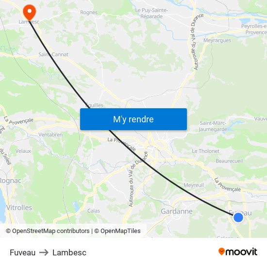 Fuveau to Lambesc map