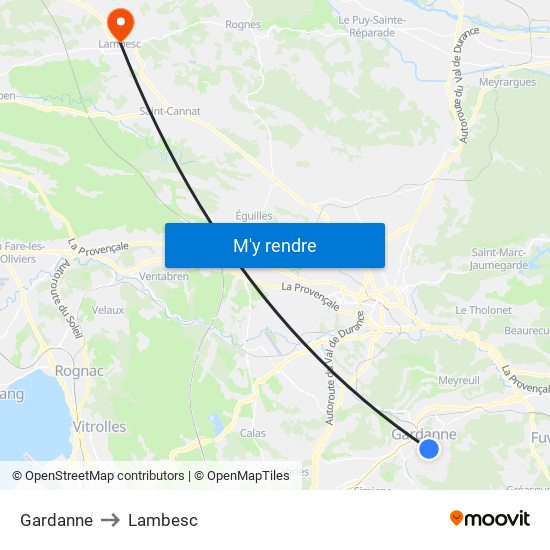 Gardanne to Lambesc map