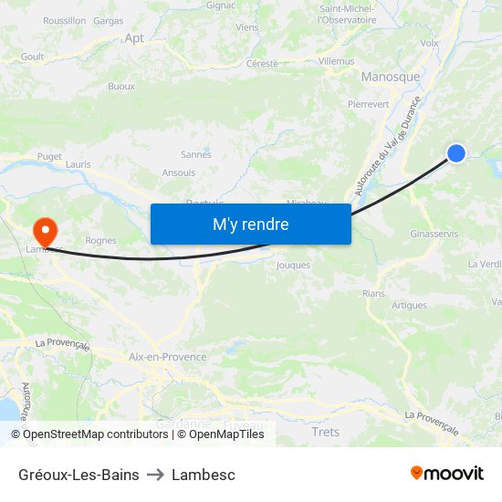 Gréoux-Les-Bains to Lambesc map