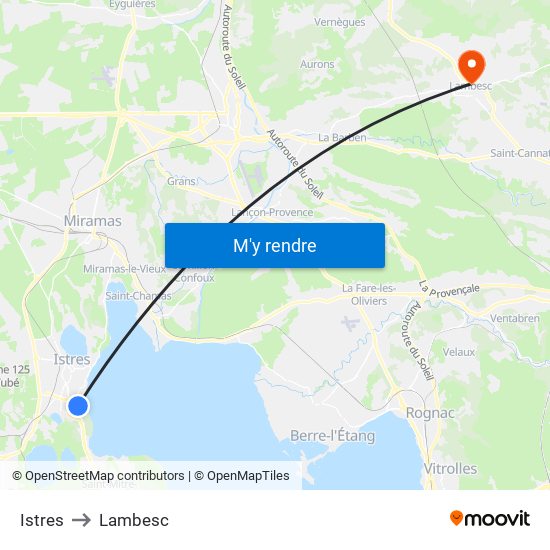 Istres to Lambesc map