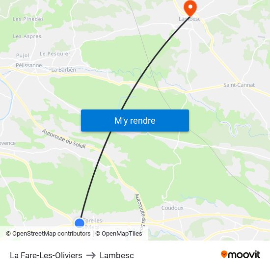 La Fare-Les-Oliviers to Lambesc map