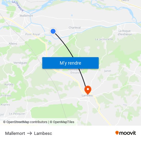 Mallemort to Lambesc map