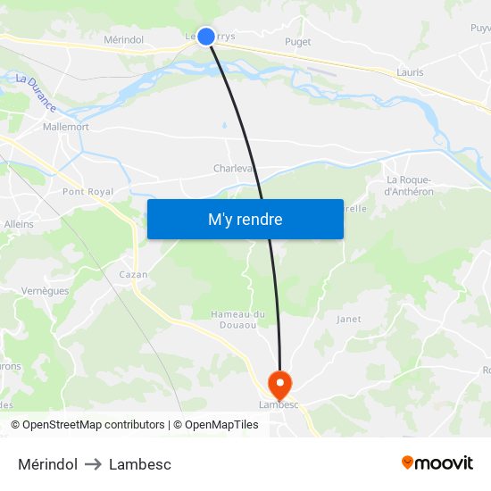 Mérindol to Lambesc map