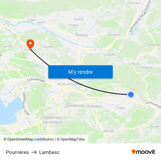 Pourrières to Lambesc map