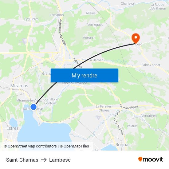 Saint-Chamas to Lambesc map