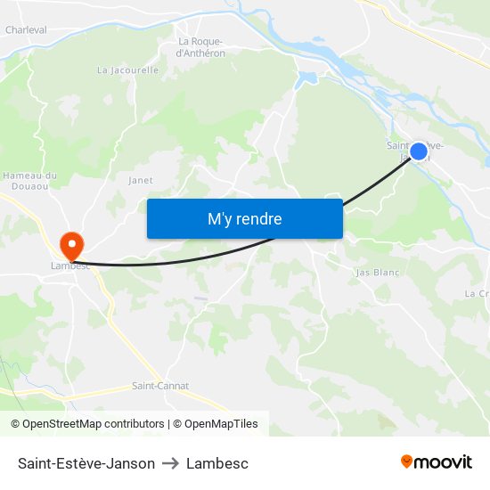 Saint-Estève-Janson to Lambesc map