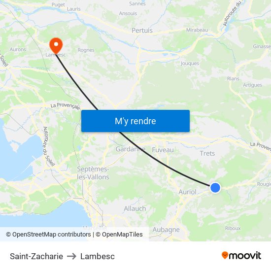 Saint-Zacharie to Lambesc map