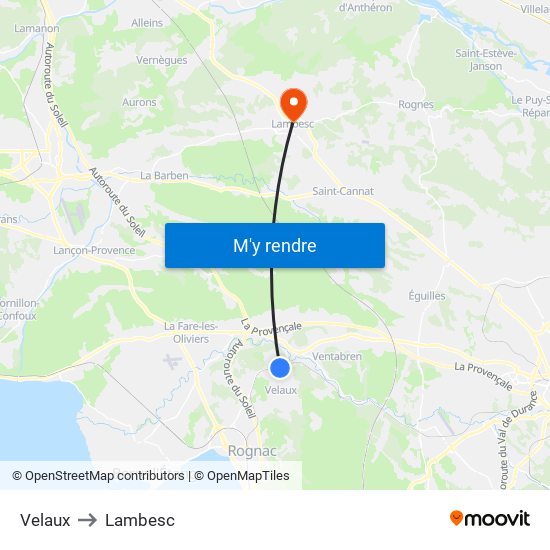 Velaux to Lambesc map