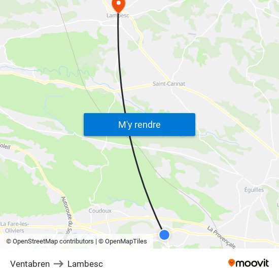 Ventabren to Lambesc map
