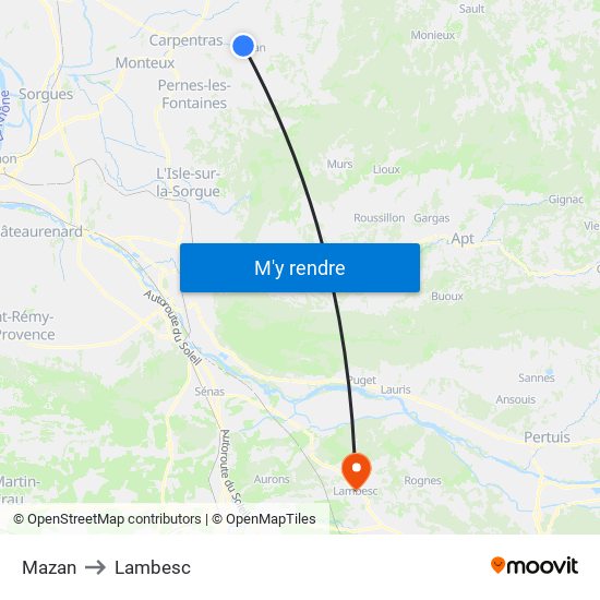 Mazan to Lambesc map