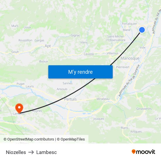 Niozelles to Lambesc map