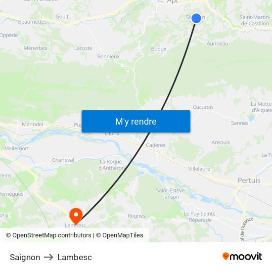 Saignon to Lambesc map