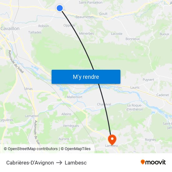 Cabrières-D'Avignon to Lambesc map