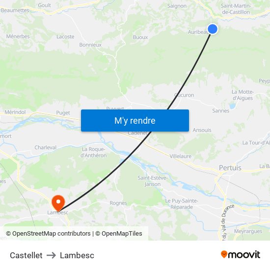 Castellet to Lambesc map