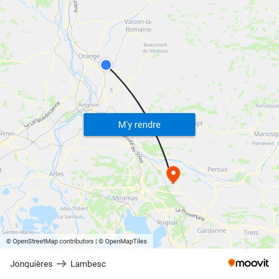 Jonquières to Lambesc map