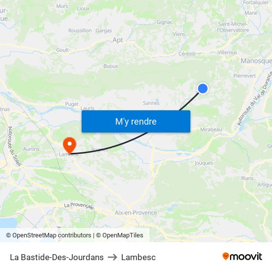 La Bastide-Des-Jourdans to Lambesc map