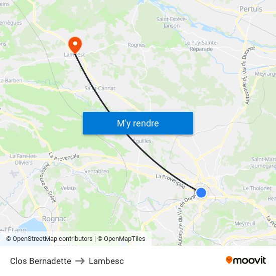 Clos Bernadette to Lambesc map