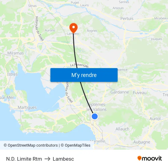 Notre Dame Limite to Lambesc map