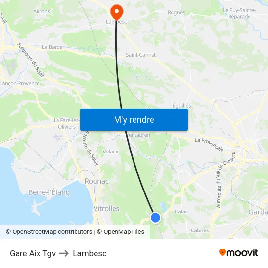 Gare Aix Tgv to Lambesc map