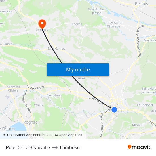Pôle De La Beauvalle to Lambesc map