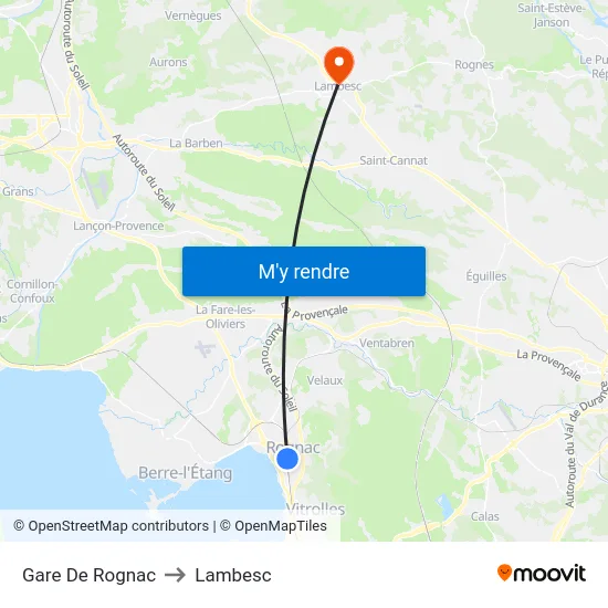 Gare De Rognac to Lambesc map