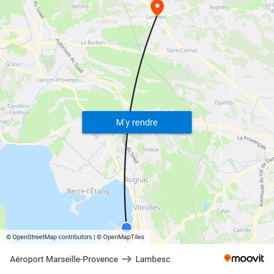 Aéroport Marseille-Provence to Lambesc map