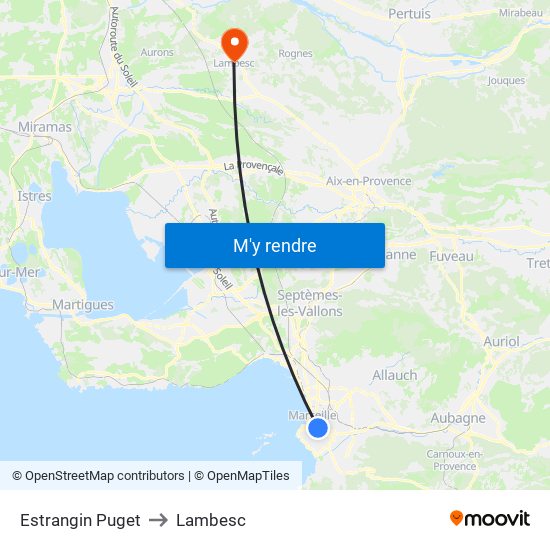 Estrangin Puget to Lambesc map