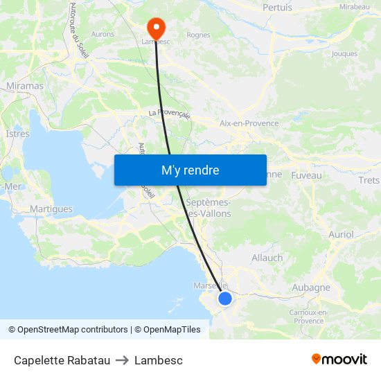 Capelette Rabatau to Lambesc map
