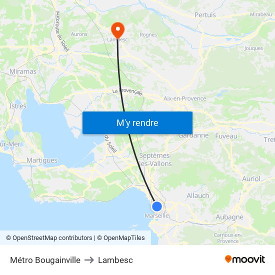 Métro Bougainville to Lambesc map