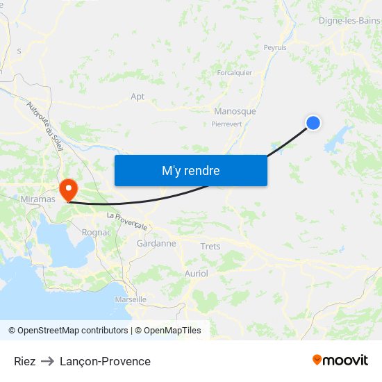 Riez to Lançon-Provence map