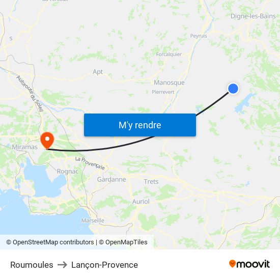 Roumoules to Lançon-Provence map
