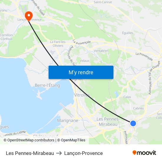 Les Pennes-Mirabeau to Lançon-Provence map