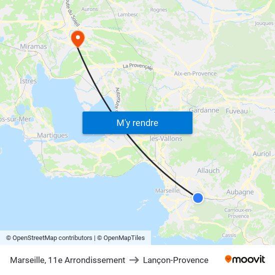Marseille, 11e Arrondissement to Lançon-Provence map