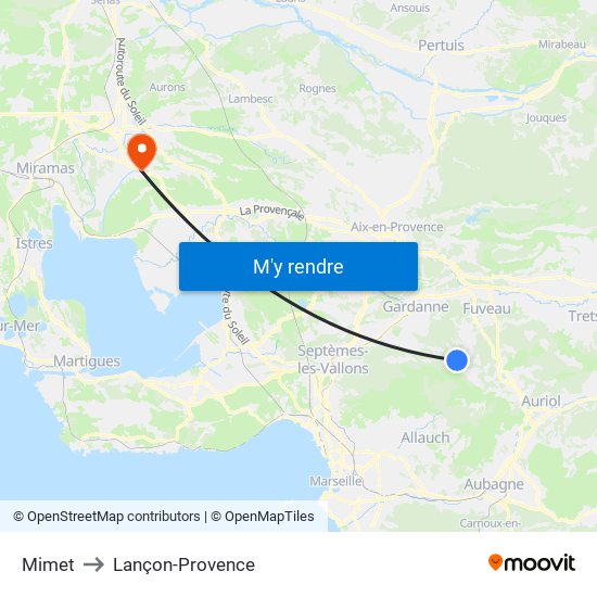 Mimet to Lançon-Provence map
