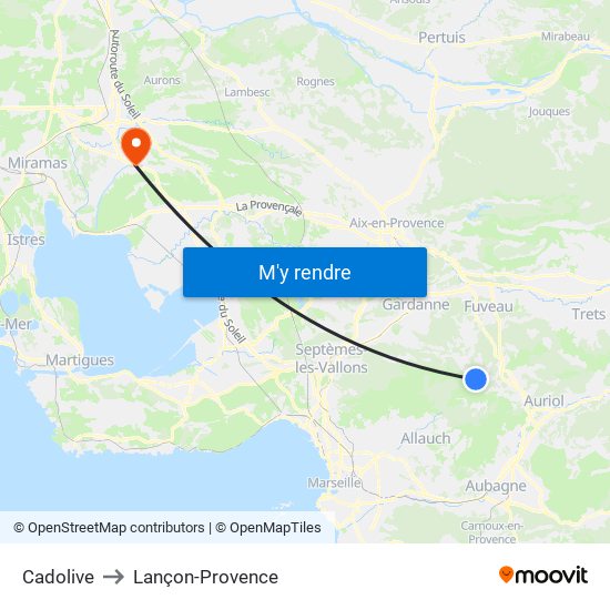 Cadolive to Lançon-Provence map