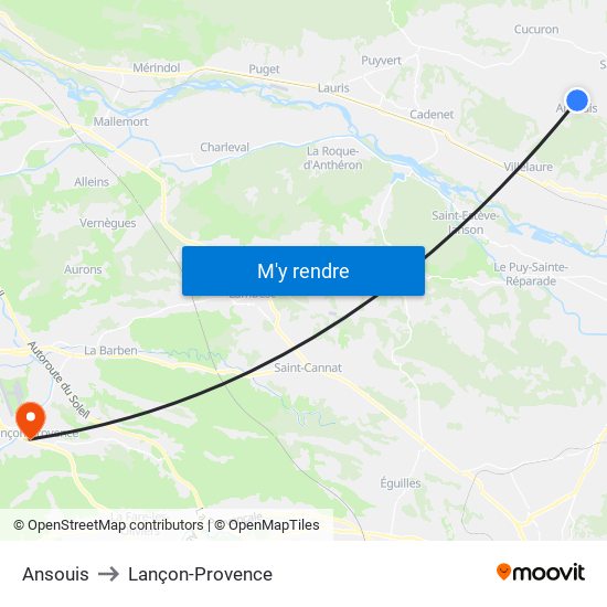 Ansouis to Lançon-Provence map